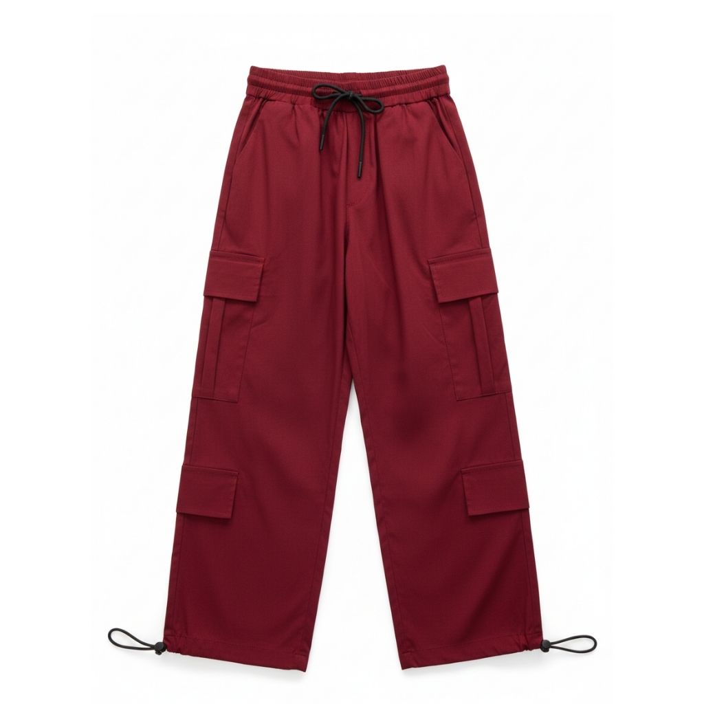 Maroon Wide-Leg Cargo Pants P1562