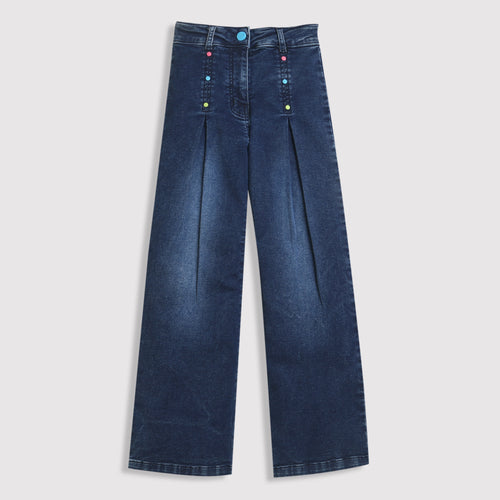 Dark Blue Buttoned Wide Leg Jeans P1578