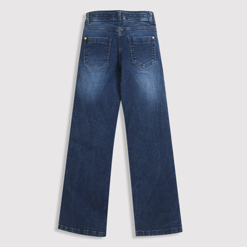 Dark Blue Buttoned Wide Leg Jeans P1578