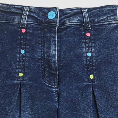 Dark Blue Buttoned Wide Leg Jeans P1578