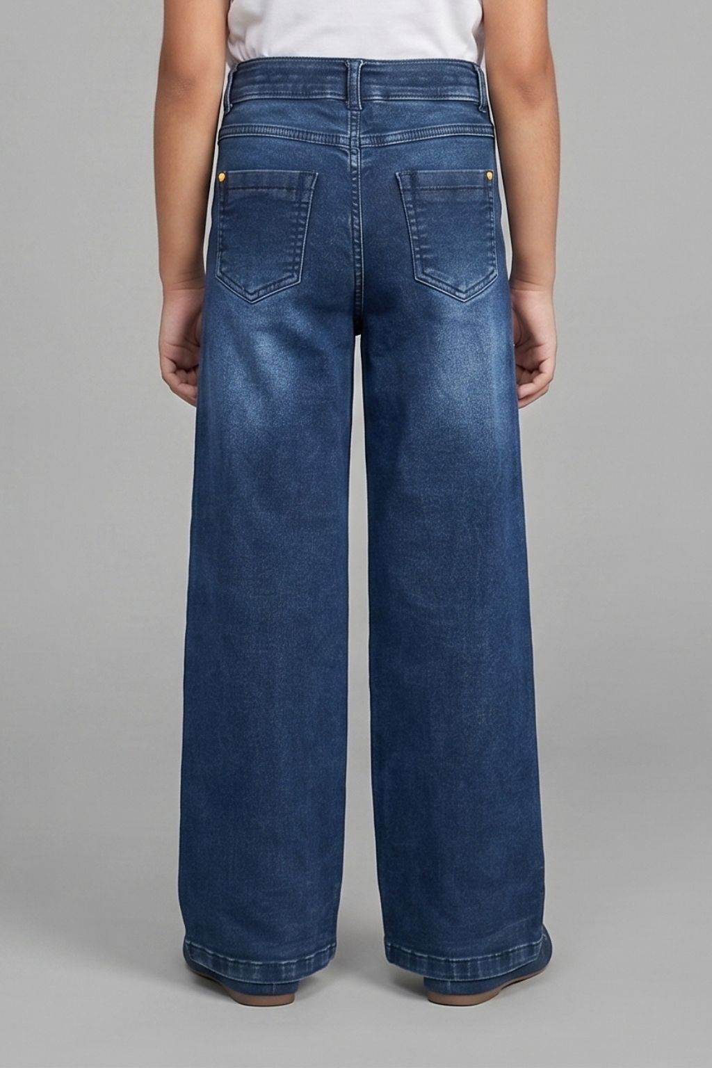 Dark Blue Buttoned Wide Leg Jeans P1578