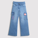 Light Blue Cargo Denim Pants with Folded Waist P1581