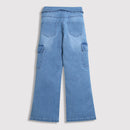 Light Blue Cargo Denim Pants with Folded Waist P1581