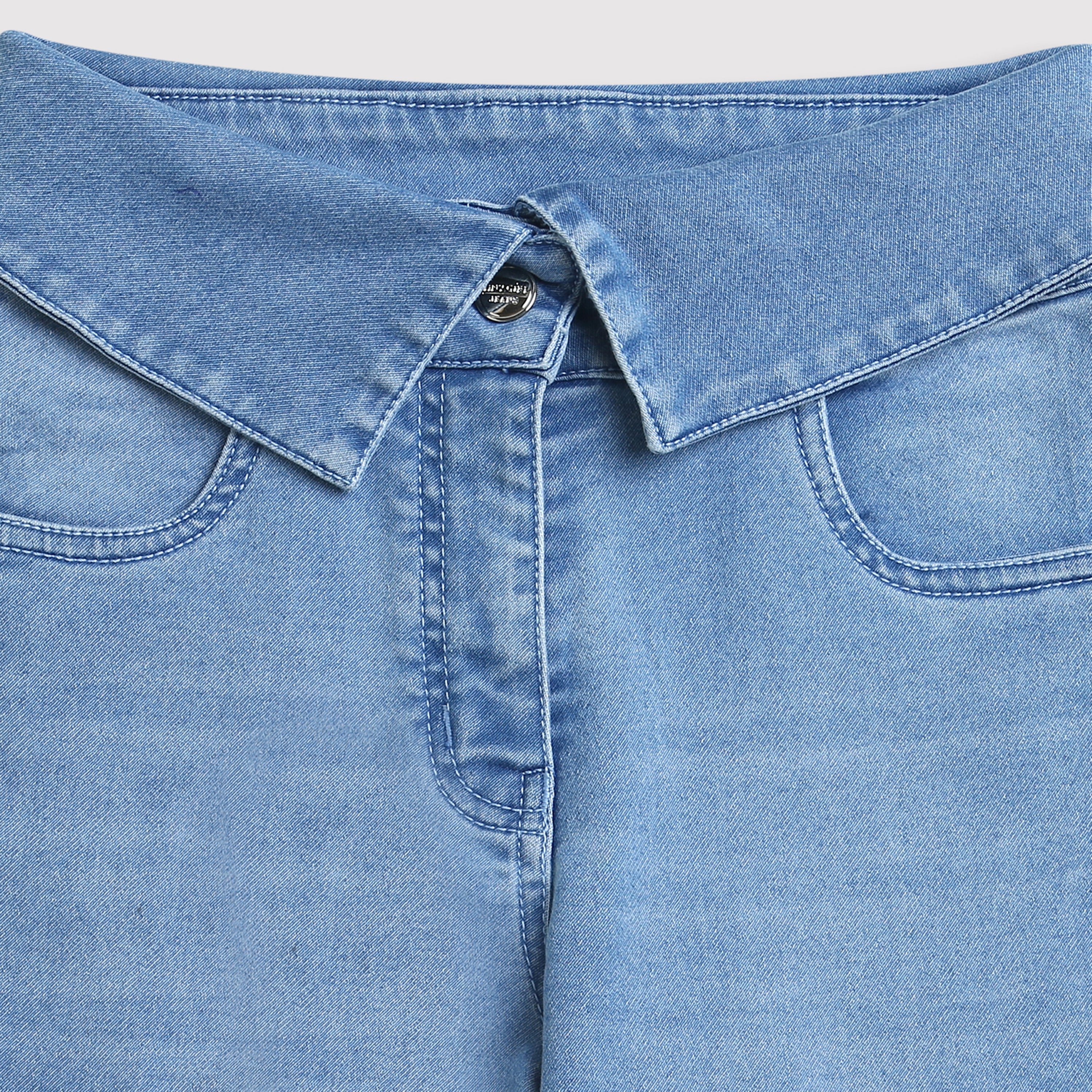Light Blue Cargo Denim Pants with Folded Waist P1581