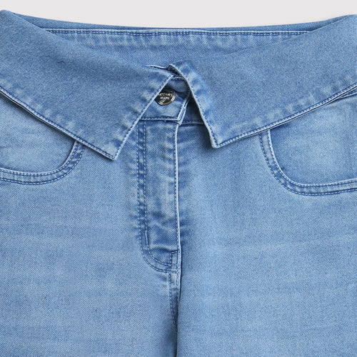 Light Blue Cargo Denim Pants with Folded Waist P1581