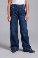 Dark Blue Studded Waist Wide Leg Denim Jeans P1591