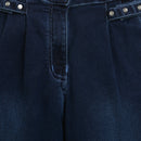 Dark Blue Studded Waist Wide Leg Denim Jeans P1591