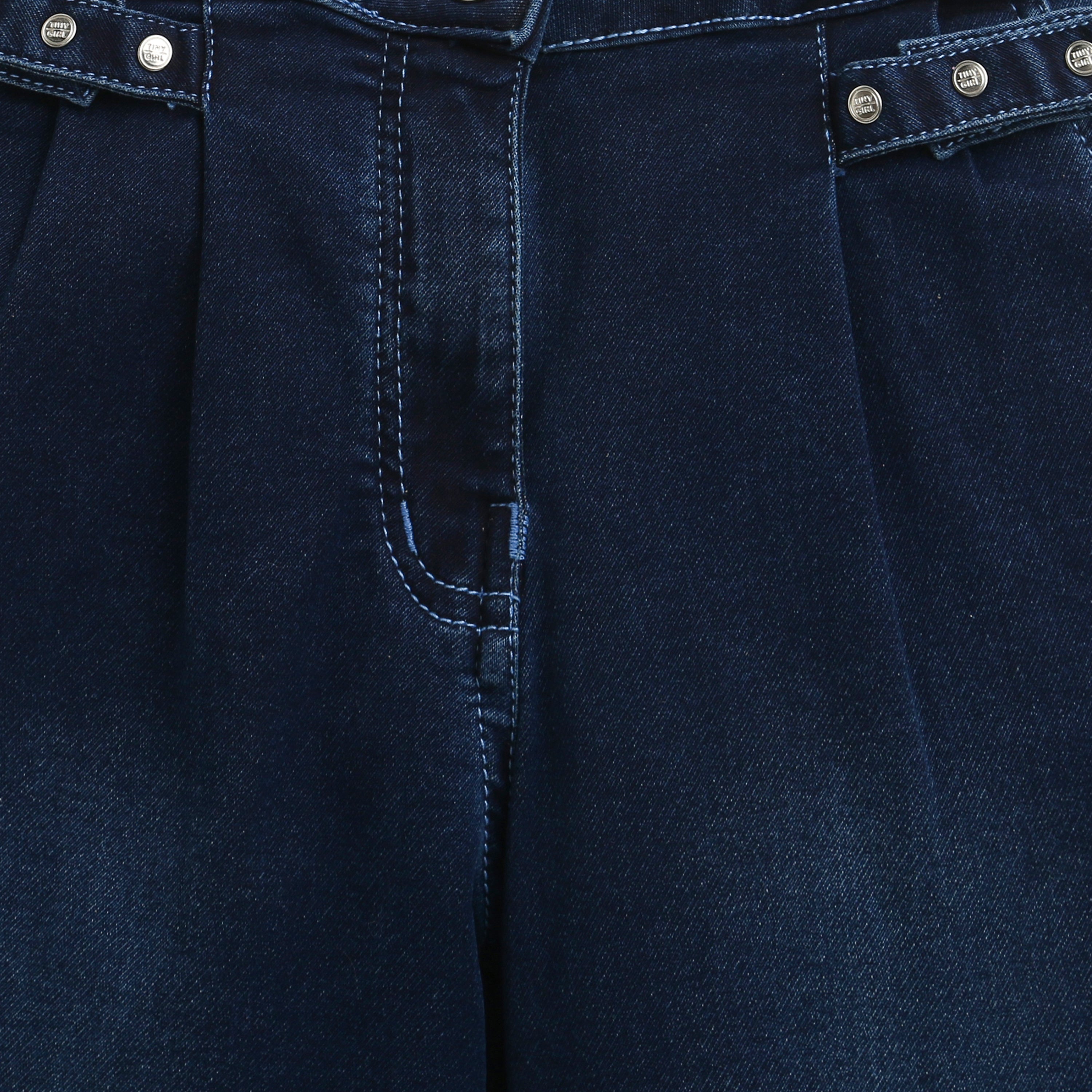 Dark Blue Studded Waist Wide Leg Denim Jeans P1591