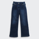 Dark Blue Studded Waist Wide Leg Denim Jeans P1591