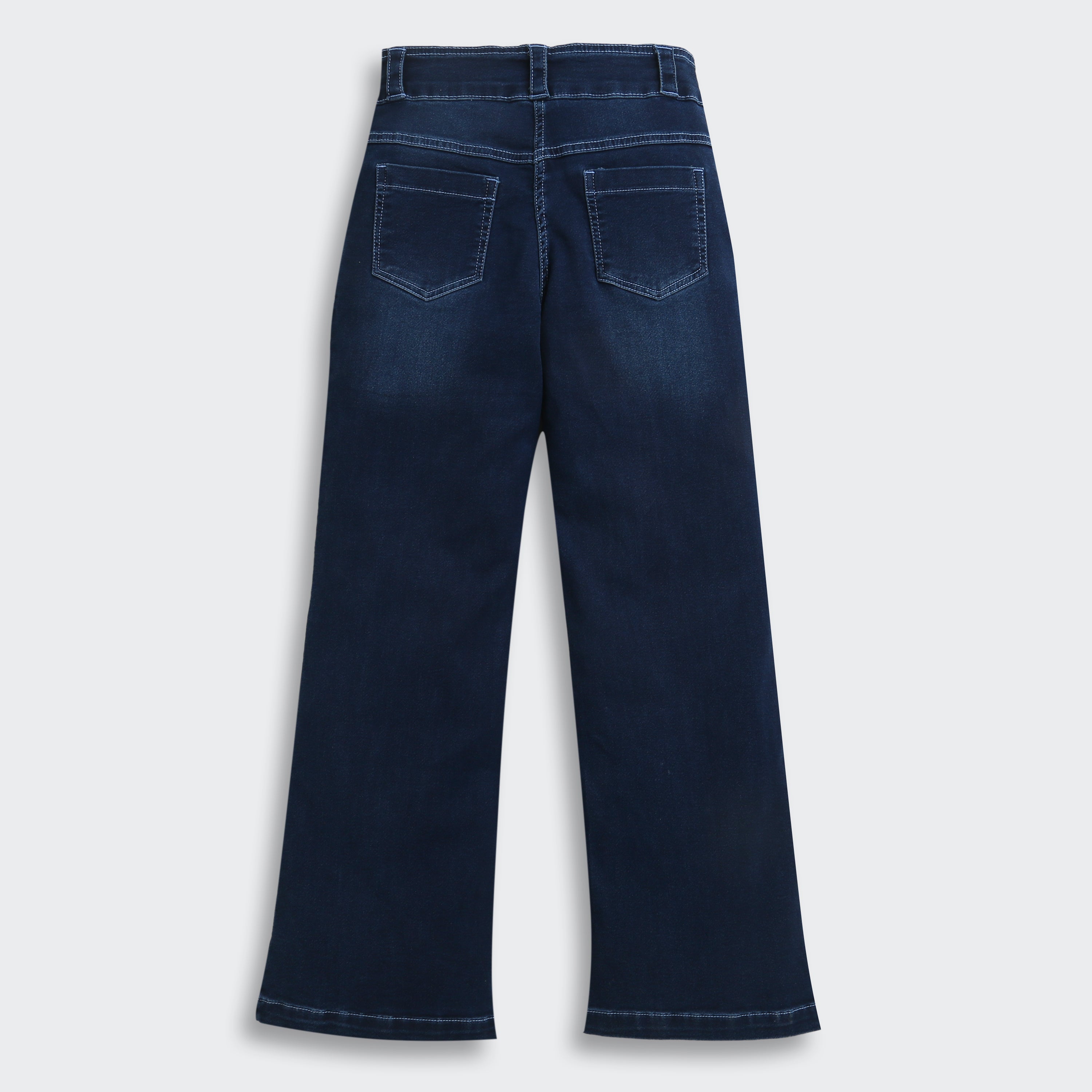 Dark Blue Studded Waist Wide Leg Denim Jeans P1591