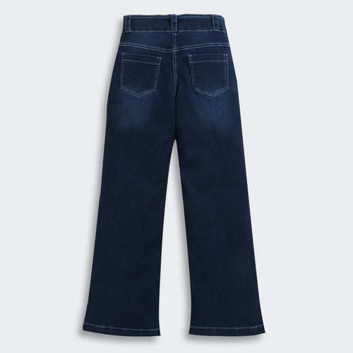 Dark Blue Studded Waist Wide Leg Denim Jeans P1591
