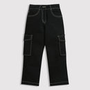 Black Cargo Pants with Contrast Stitching P1596