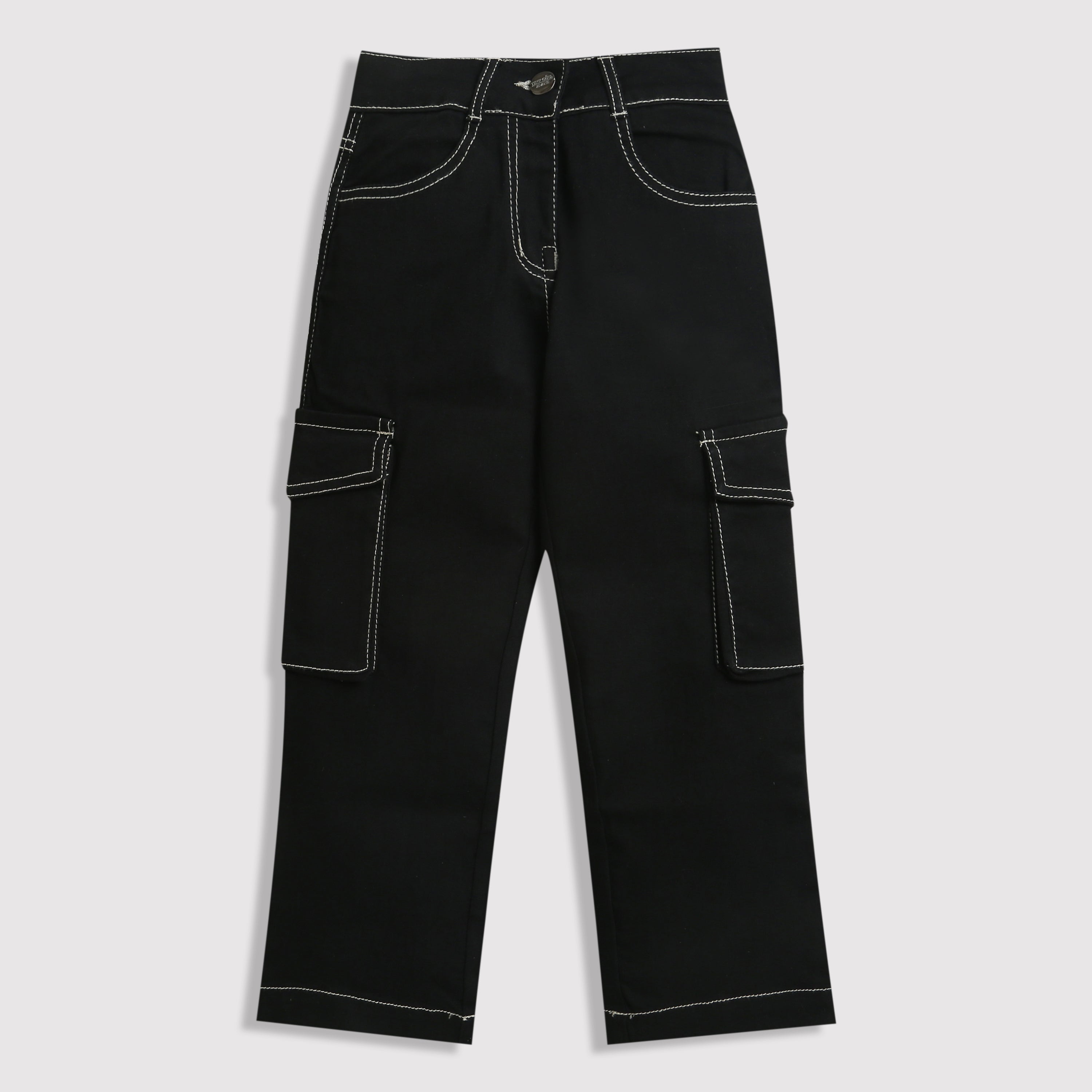 Black Cargo Pants with Contrast Stitching P1596