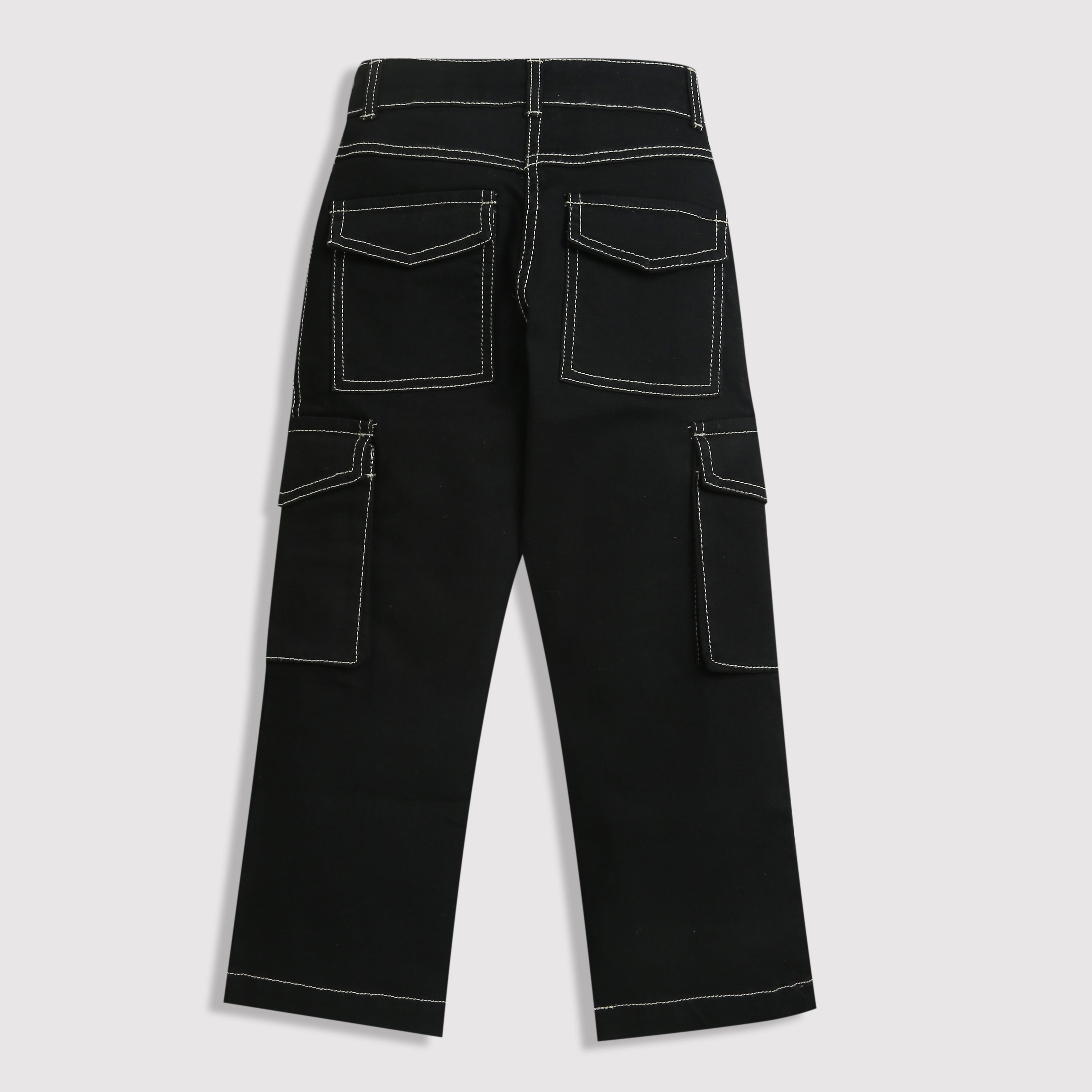 Black Cargo Pants with Contrast Stitching P1596