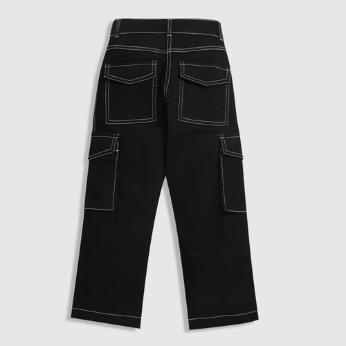Black Cargo Pants with Contrast Stitching P1596