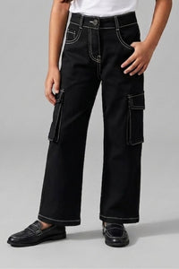 Black Cargo Pants with Contrast Stitching P1596