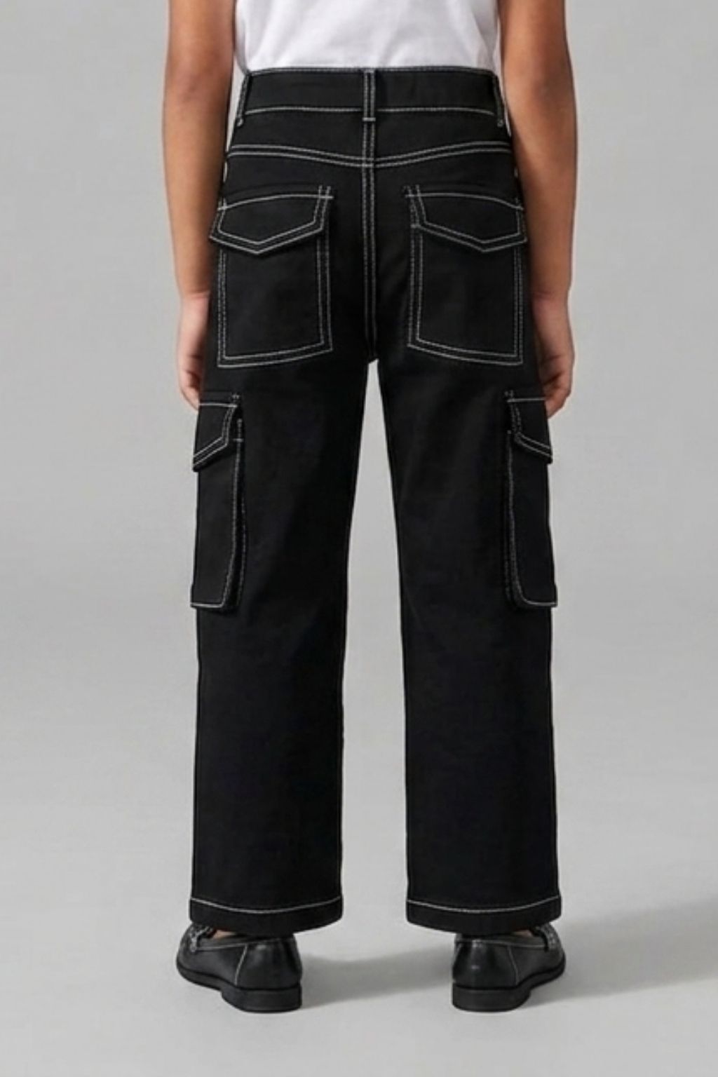 Black Cargo Pants with Contrast Stitching P1596