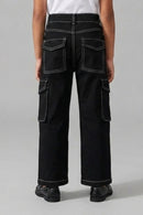Black Cargo Pants with Contrast Stitching P1596
