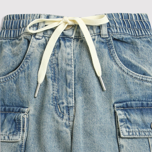 Girls Patch Pocket Denim Cargo Jeans P1599
