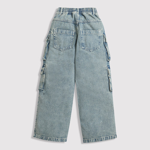 Girls Patch Pocket Denim Cargo Jeans P1599