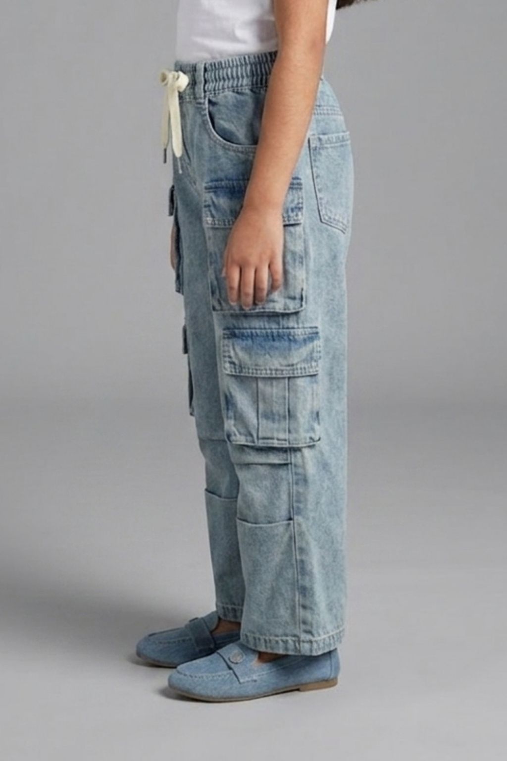 Girls Patch Pocket Denim Cargo Jeans P1599