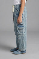 Girls Patch Pocket Denim Cargo Jeans P1599
