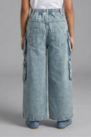 Girls Patch Pocket Denim Cargo Jeans P1599