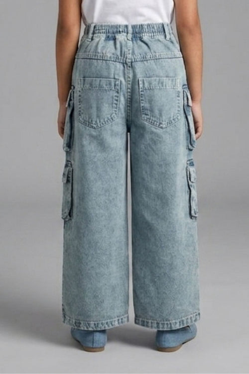 Girls Patch Pocket Denim Cargo Jeans P1599