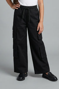 Black Cargo Wide-Leg Pants P1602