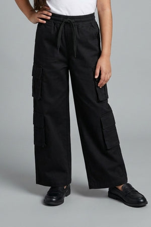 Black Cargo Wide-Leg Pants P1602