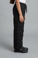 Black Cargo Wide-Leg Pants P1602
