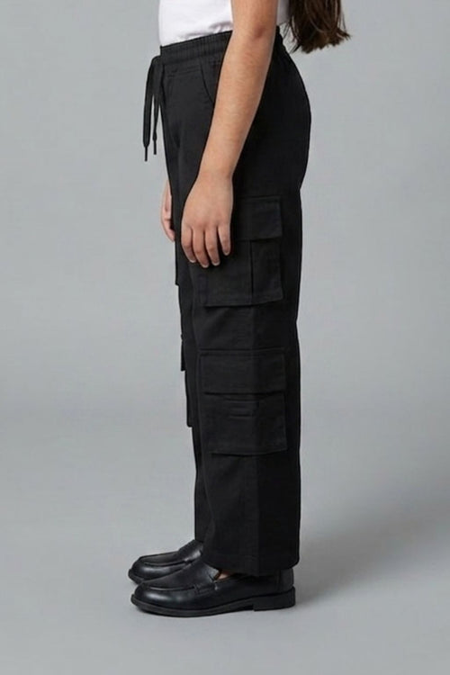 Black Cargo Wide-Leg Pants P1602