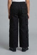 Black Cargo Wide-Leg Pants P1602