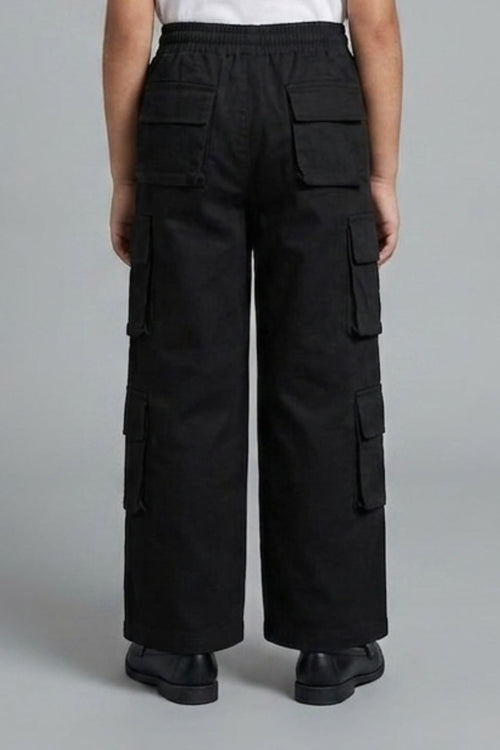 Black Cargo Wide-Leg Pants P1602