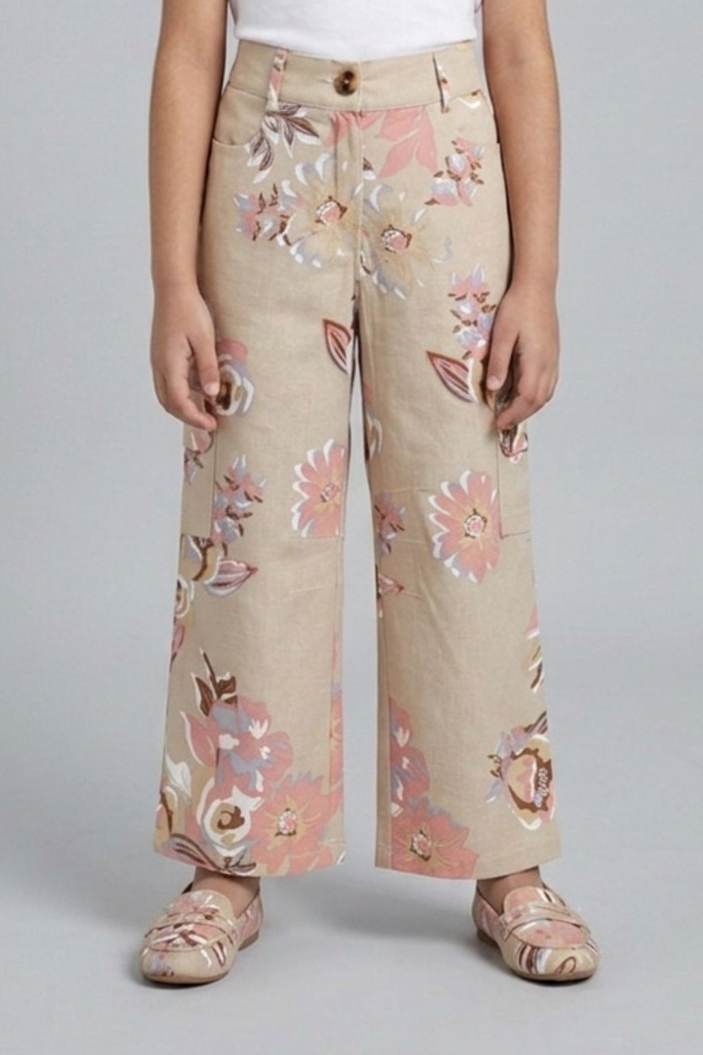 Printed Beige Cargo Jeans P1605