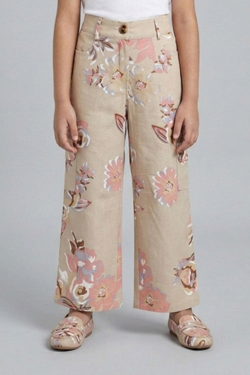 Printed Beige Cargo Jeans P1605