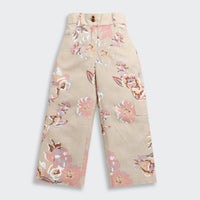 Girls Printed Beige Cargo Jeans