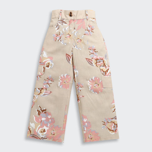 Printed Beige Cargo Jeans P1605