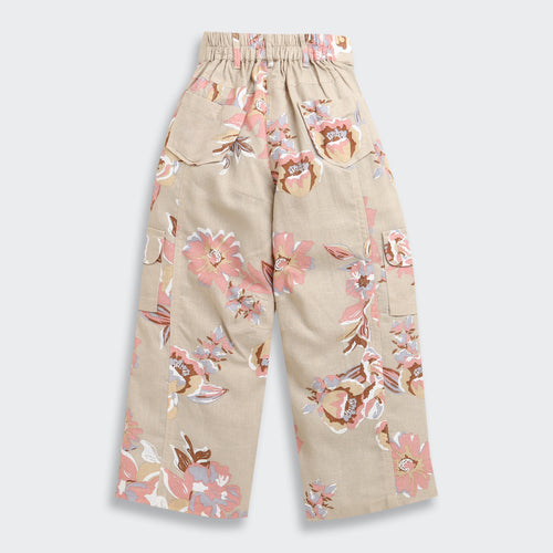 Printed Beige Cargo Jeans P1605