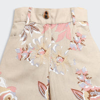 Girls Printed Beige Cargo Jeans