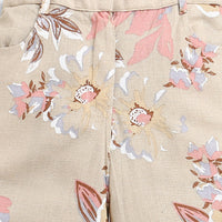 Girls Printed Beige Cargo Jeans