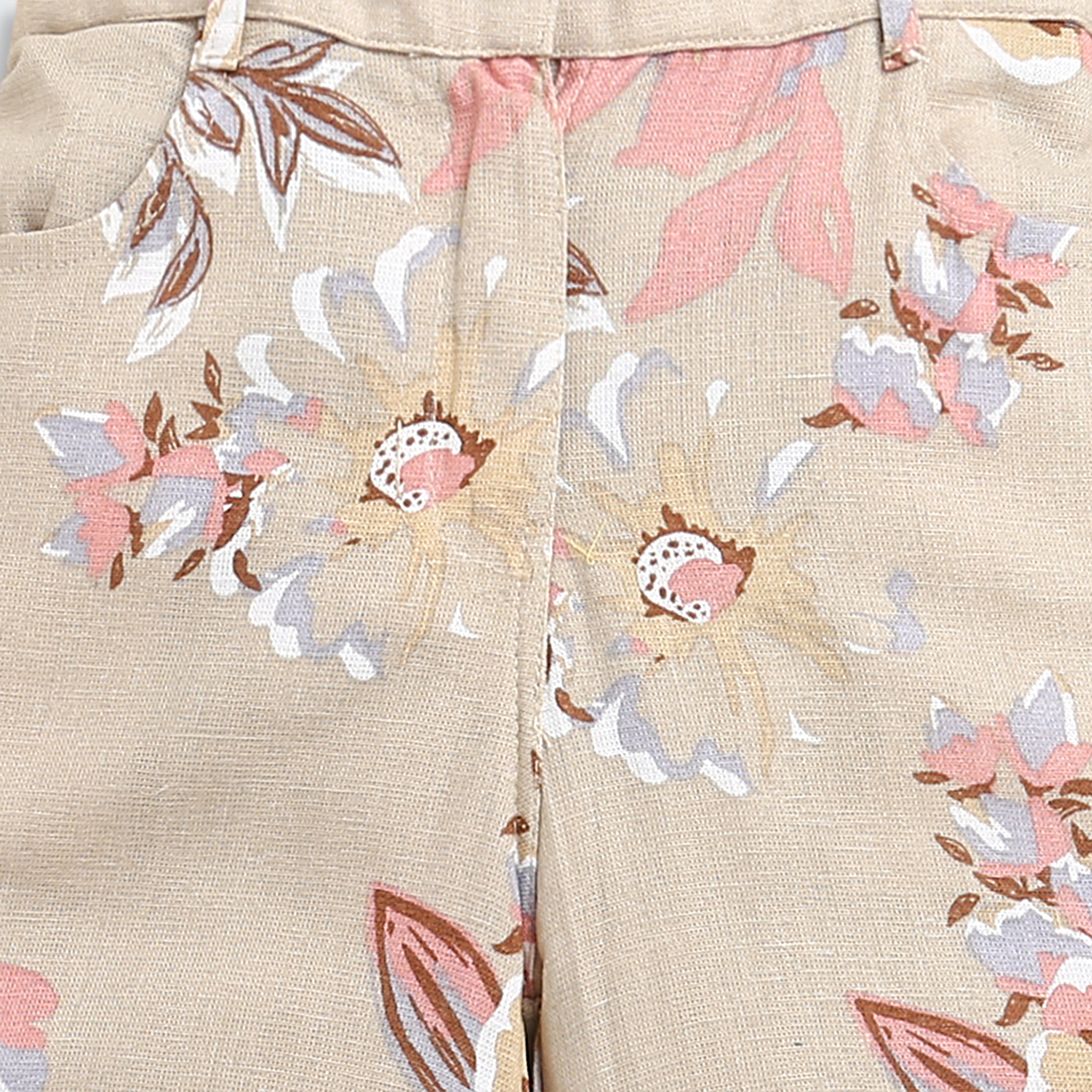 Girls Printed Beige Cargo Jeans