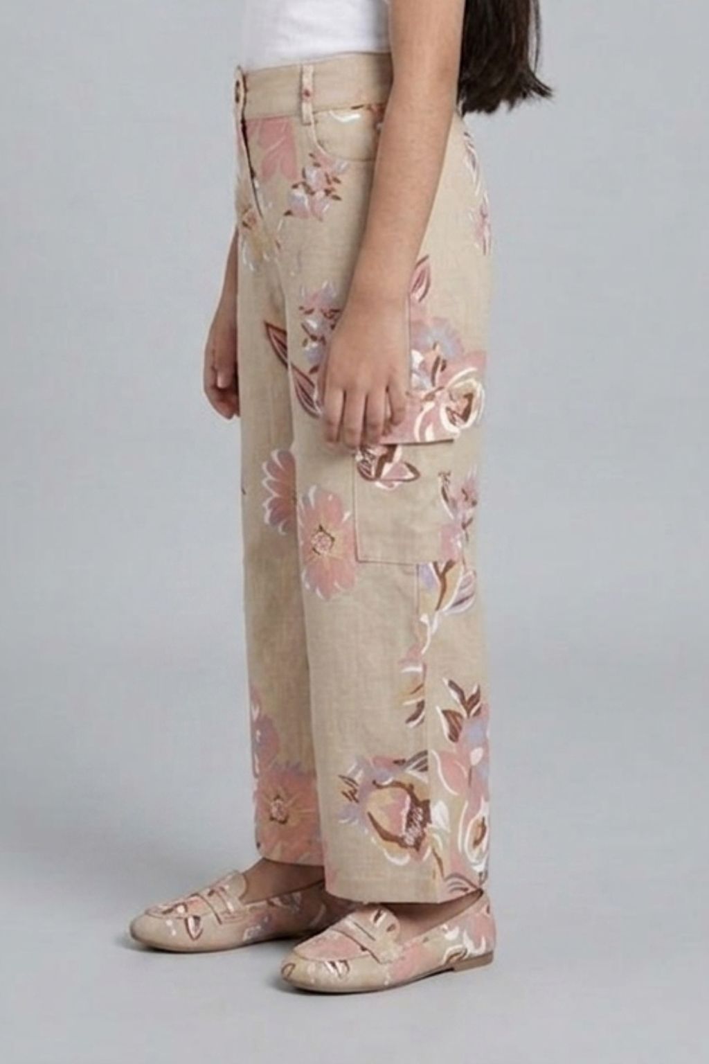 Printed Beige Cargo Jeans P1605