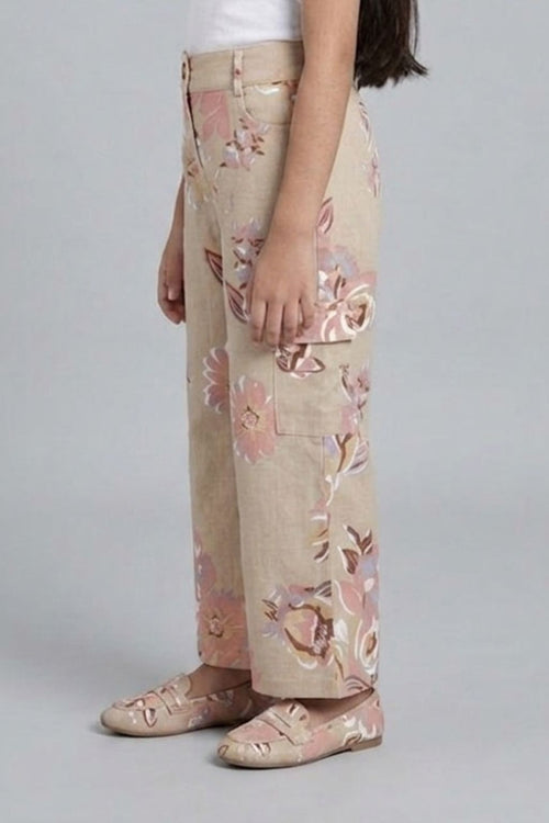 Printed Beige Cargo Jeans P1605