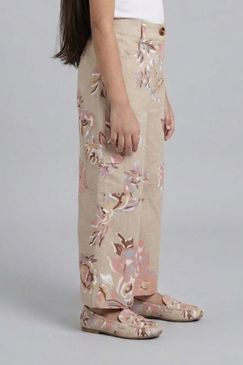 Printed Beige Cargo Jeans P1605