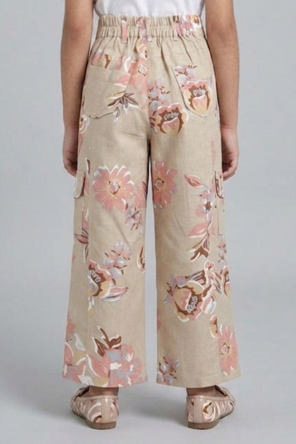 Printed Beige Cargo Jeans P1605