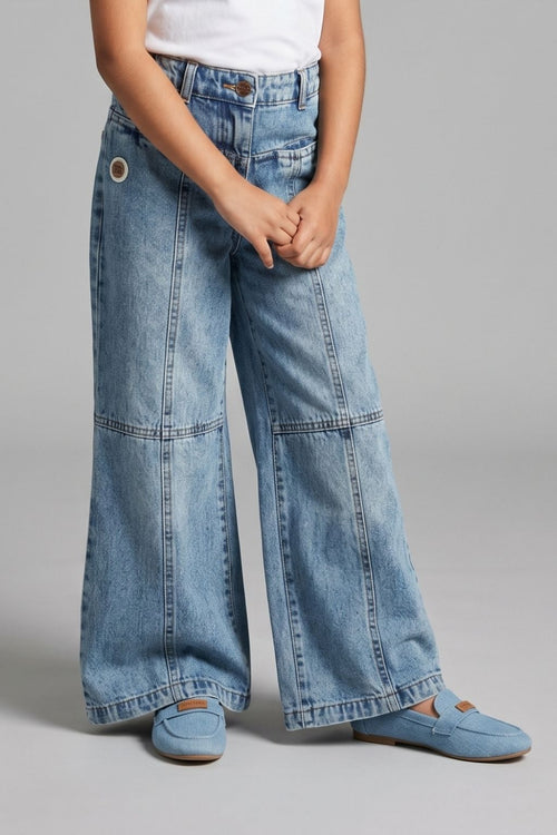 Blue High-Rise Wide Leg Denim Jeans P1631