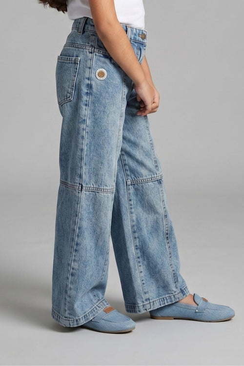Blue High-Rise Wide Leg Denim Jeans P1631