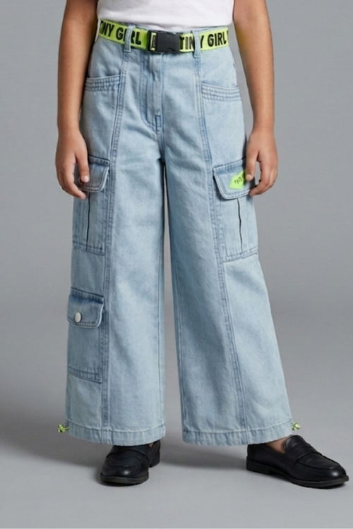 Neon Belt & Pocket Flap Cargo Denim Pants 1632