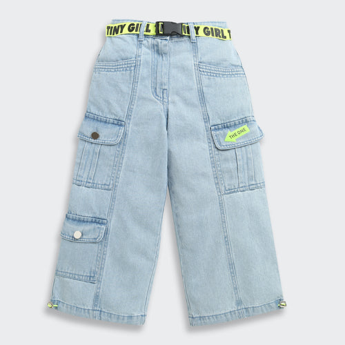 Neon Belt & Pocket Flap Cargo Denim Pants 1632
